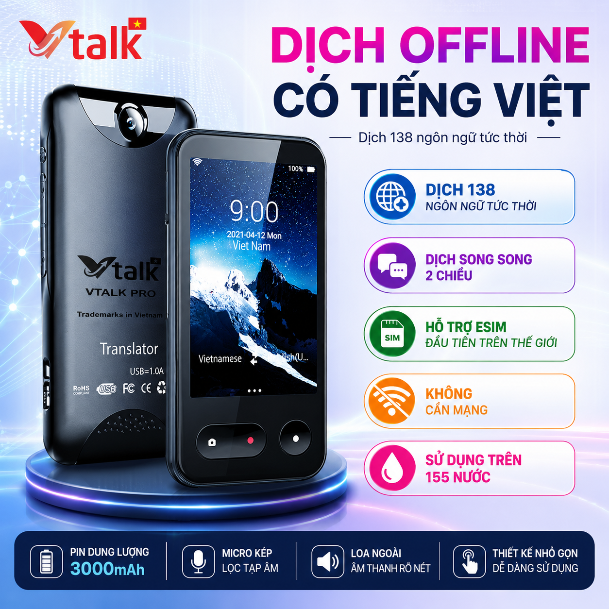 Máy Phiên Dịch VTalk Pro+ 2026 – Dịch Tức Thời , Hỗ Trợ Song Song 2 Chiều Thương Hiệu Việt Nam Máy Phiên Dịch VTalk Pro+ 2026 – Dịch Tức Thời , Hỗ Trợ Song Song 2 Chiều Thương Hiệu Việt Nam