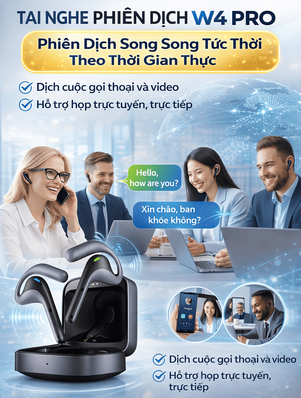 Tai nghe phiên dịch W4 Pro Model 2026 – Giao tiếp toàn cầu trong tích tắc Tai nghe phiên dịch W4 Pro Model 2026 – Giao tiếp toàn cầu trong tích tắc